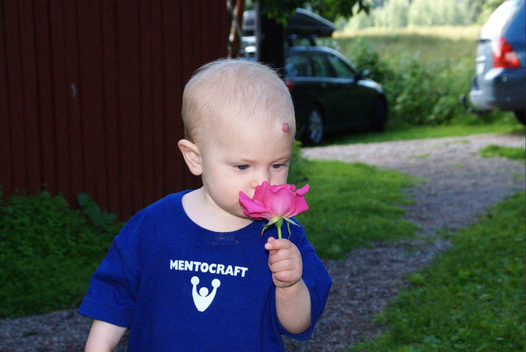 _DSC0356.jpg - Poserar med ros och tröja hon fått av farfar