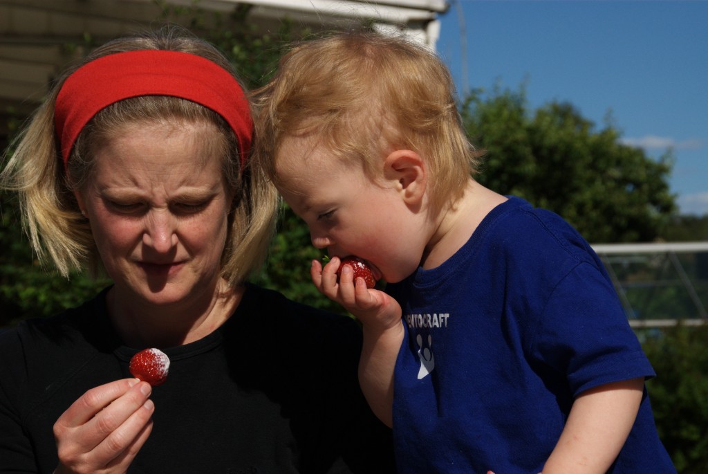 _DSC9696.jpg - Cilla och Anges njuter av jordgubbar och glass
